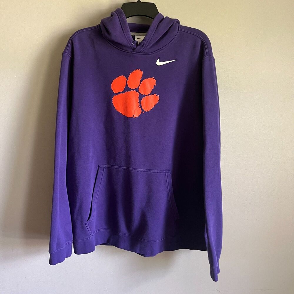 Nike Clemson Tigers Hoodie Men's XL Pullover Purple Orange Paw Logo